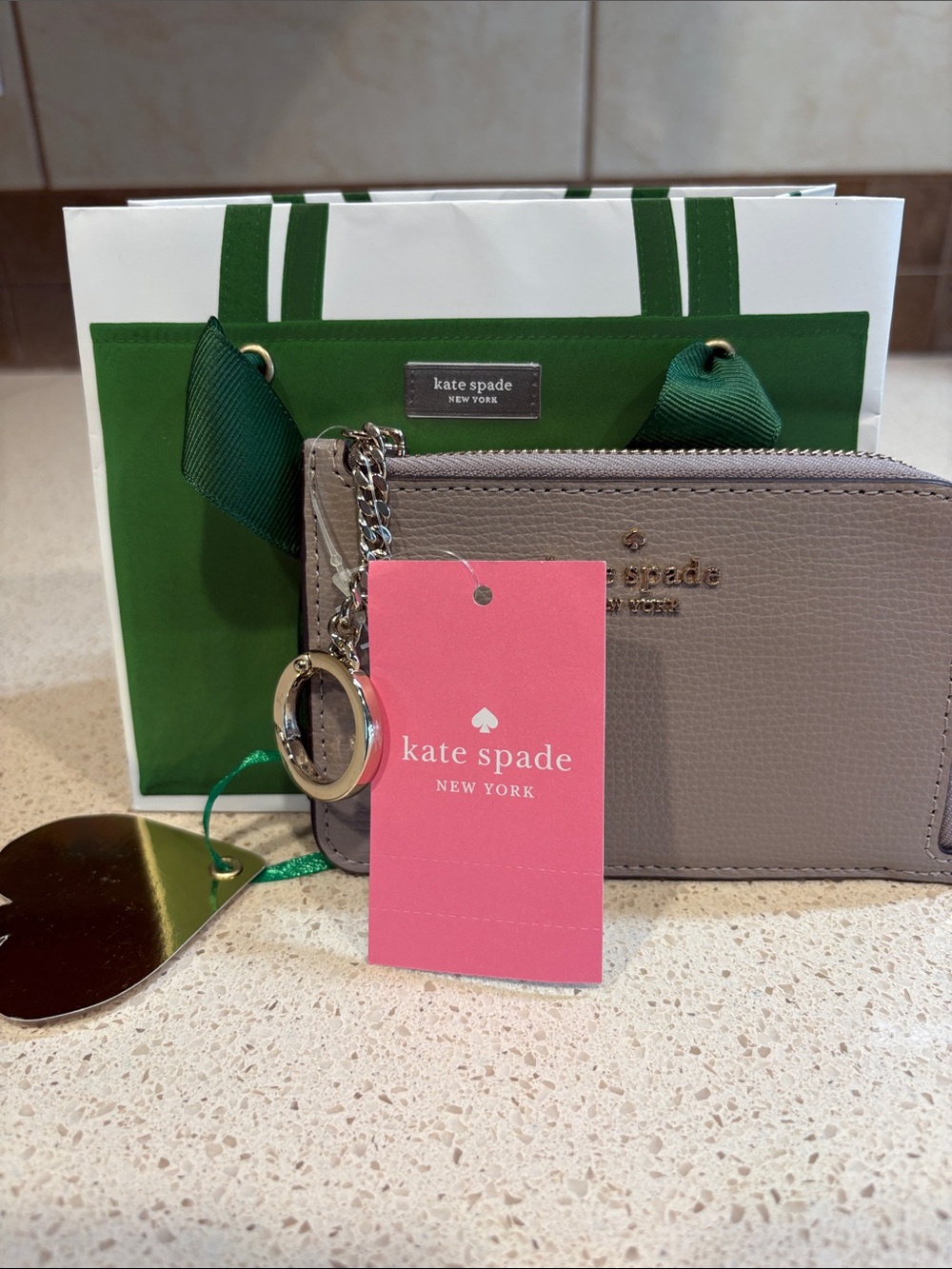 Kate Spade NWT Warm Taupe Pebbled Leather Cardholder/Wallet MSRP $99